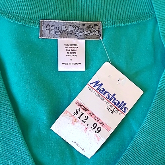 Turquoise Fishbowl Short Sleeve V-neck T-shirt with Pockets - Picture 3 of 5